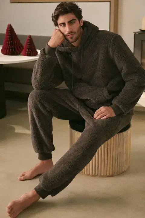 Slate Grey Fleece Borg Cuffed Joggers At Priimo