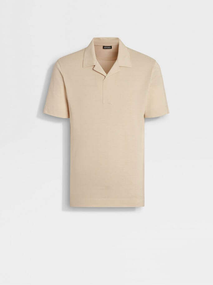 Light Beige Silk and Cotton Piquet Polo Shirt At Priimo