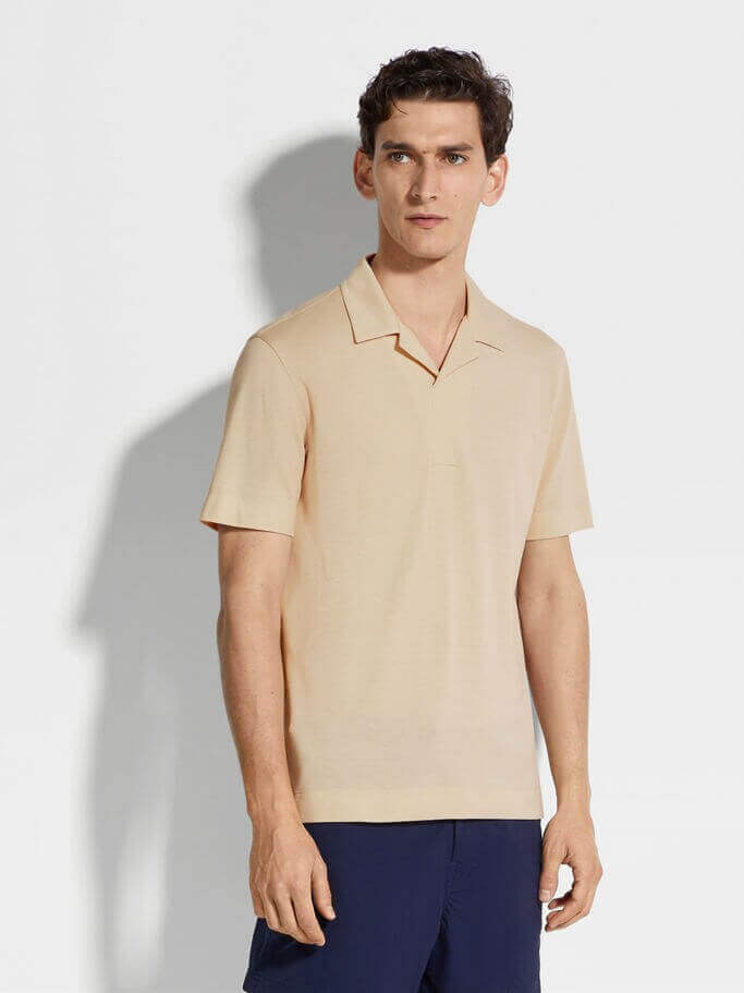 \picture of the product Light Beige Silk and Cotton Piquet Polo Shirt