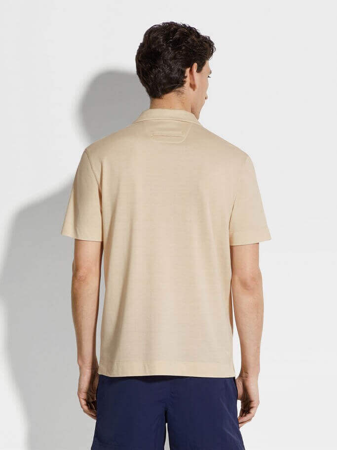 \picture of the product Light Beige Silk and Cotton Piquet Polo Shirt