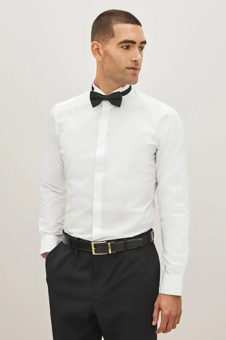 White Skinny Fit Easy Care Single Cuff Wing Collar Shirt At Priimo